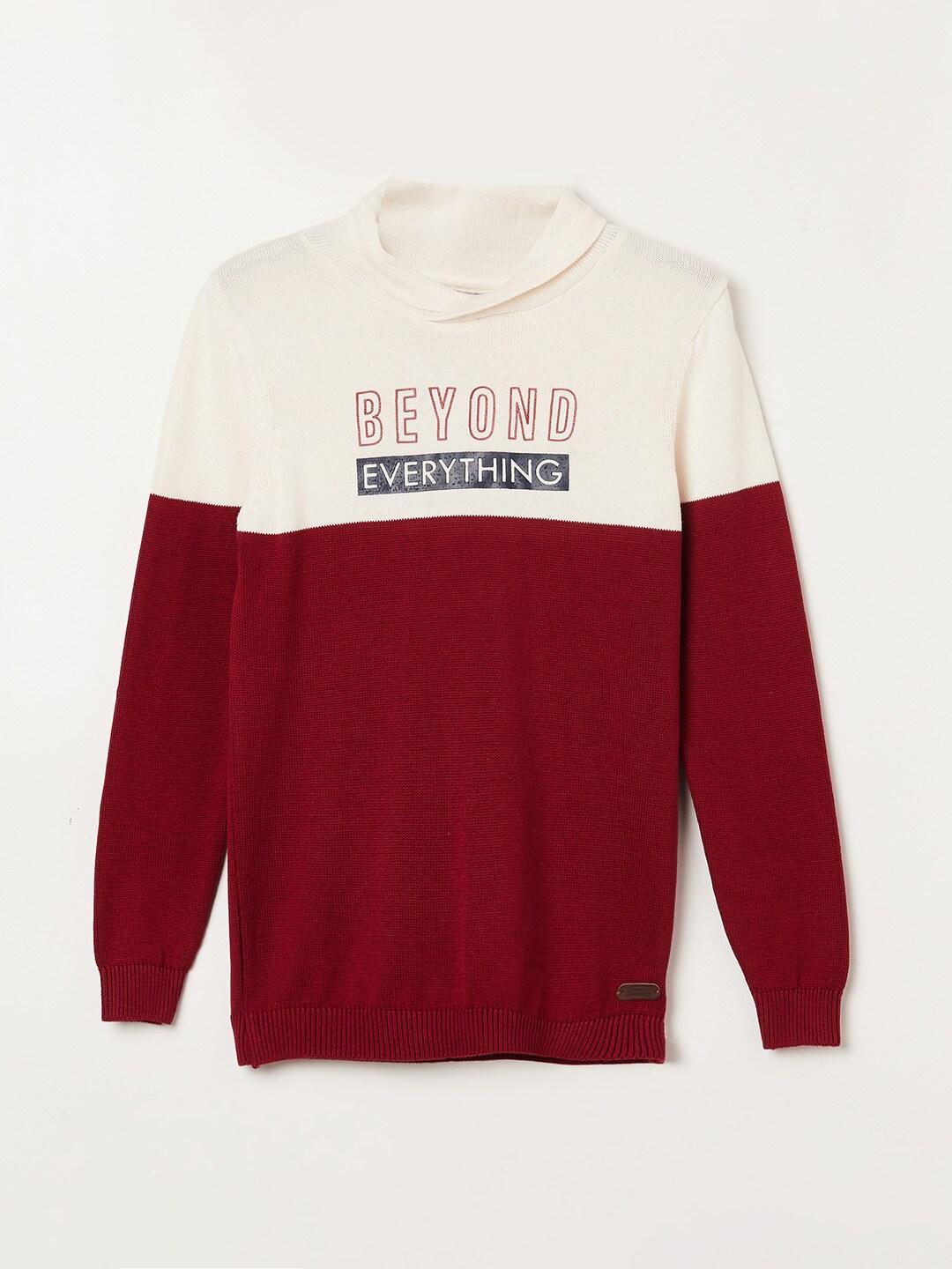Fame Forever by Lifestyle Boys Maroon & White Colourblocked Cotton Pullover