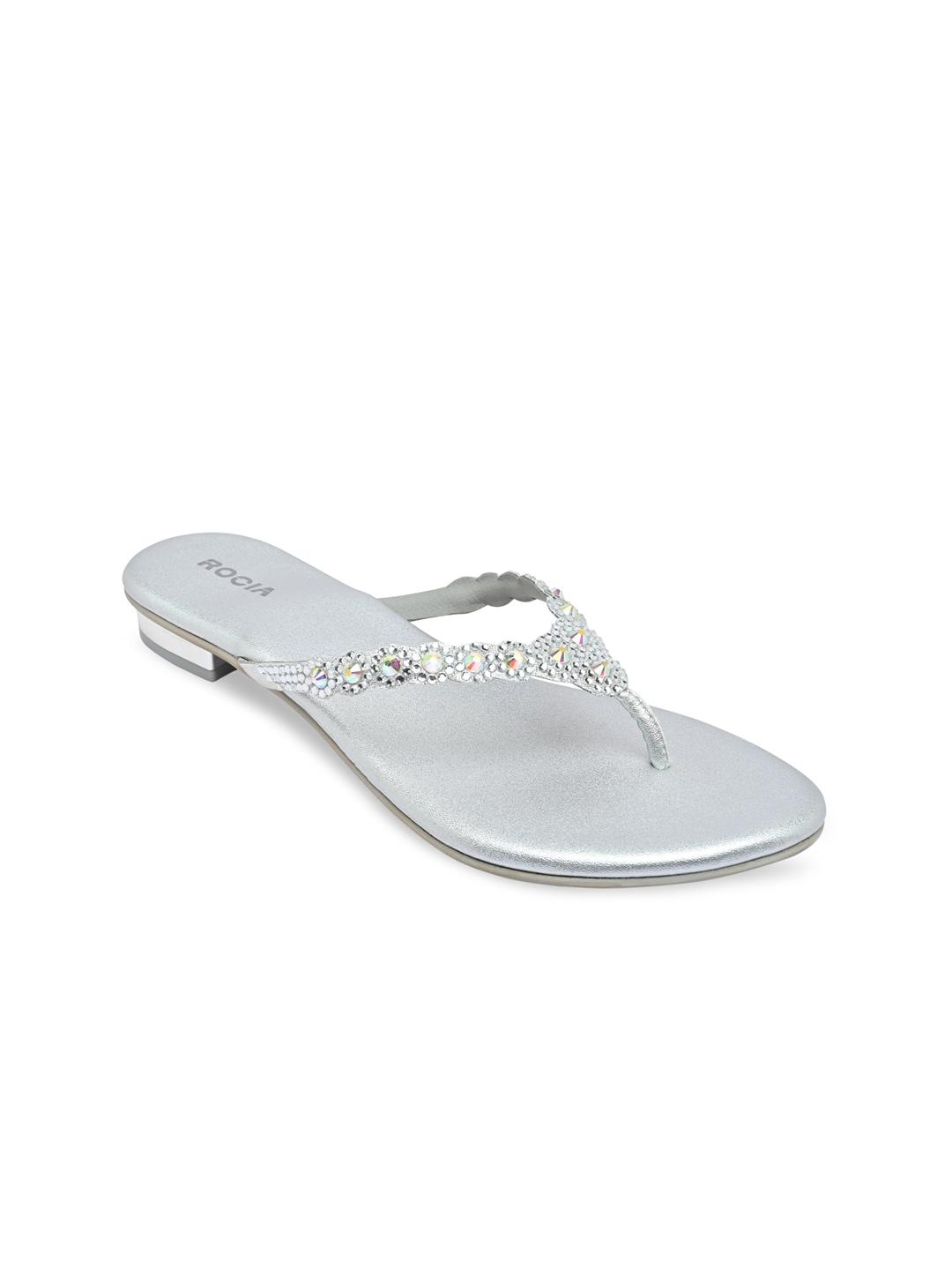 Rocia Women Silver-Toned Embellished Ethnic Open Toe Flats
