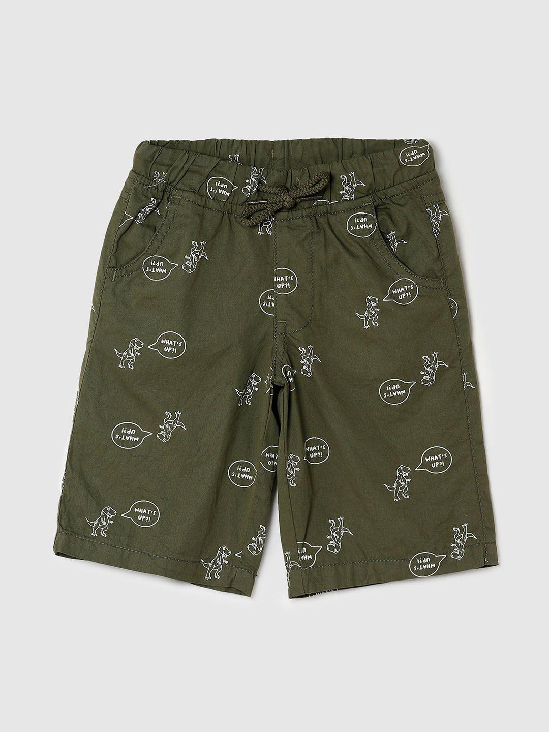 max-boys-green-conversational-printed-pure-cotton-shorts