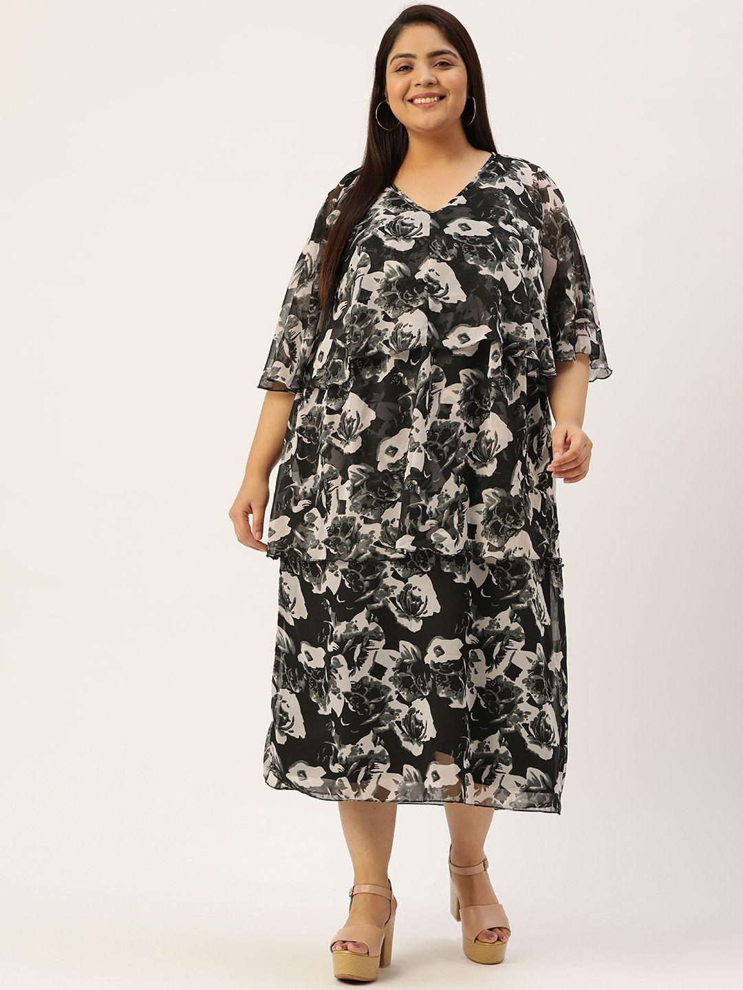 theRebelinme Plus Size Floral Printed Peplum Midi Dress