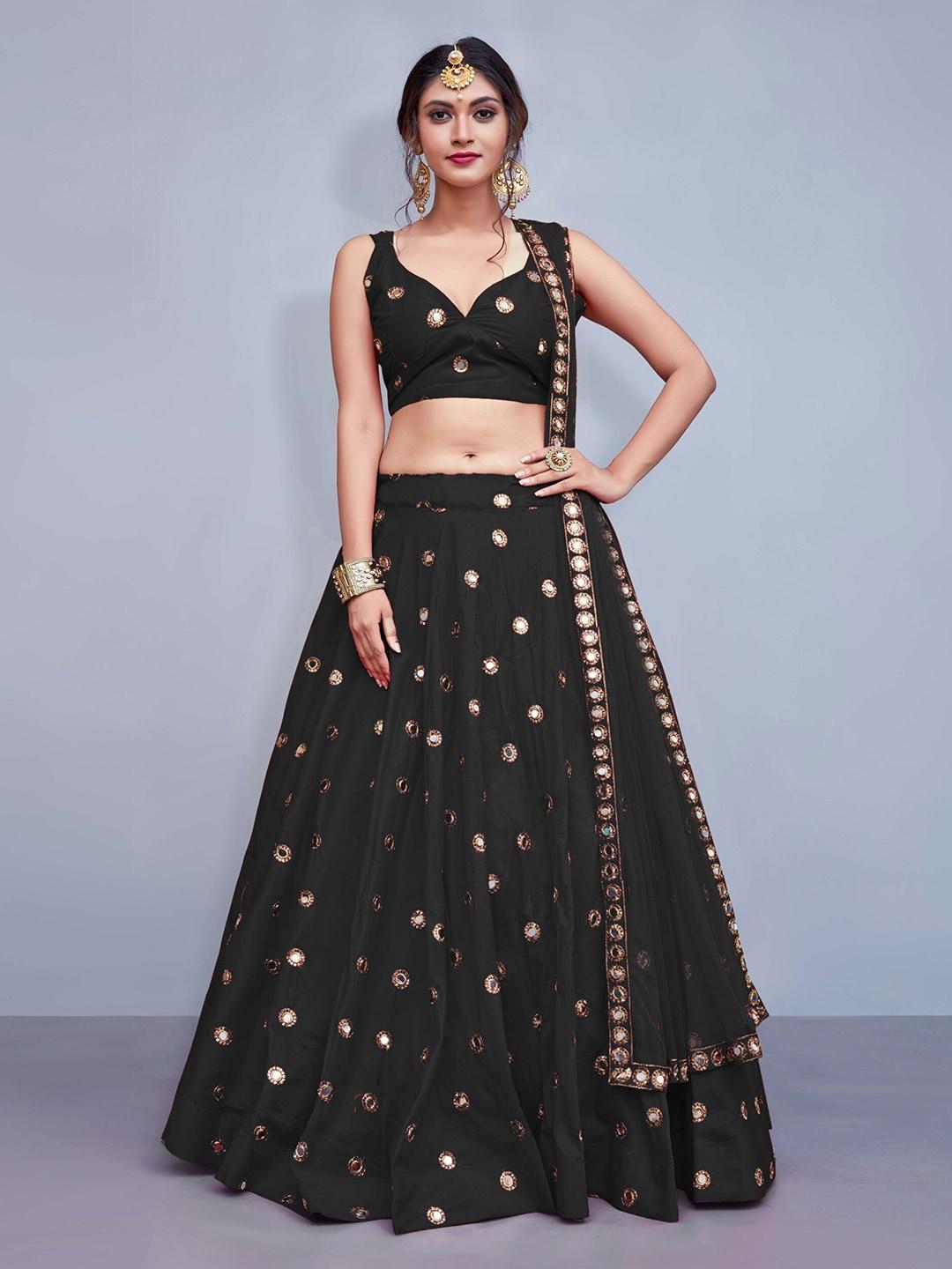 fusionic-black-&-gold-toned-embroidered-mirror-work-semi-stitched-lehenga-&-unstitched-blouse-with-dupatta