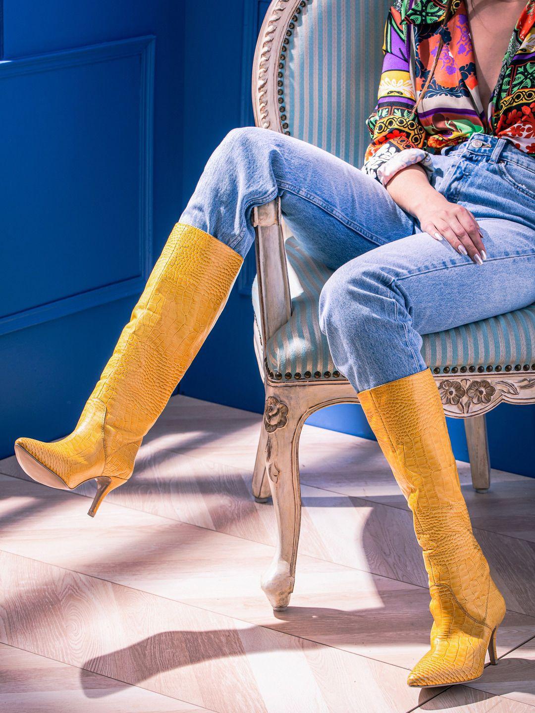saint-g-women-yellow-solid-leather-casual-long-winter-boots