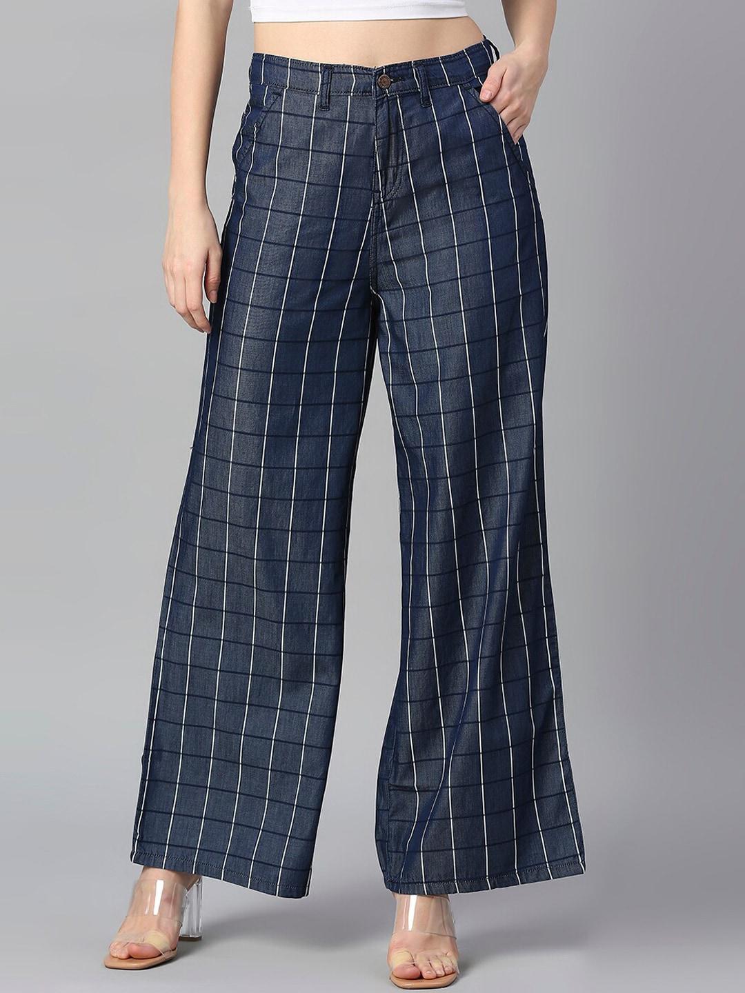 High Star Women Striped Flared High-Rise Trousers