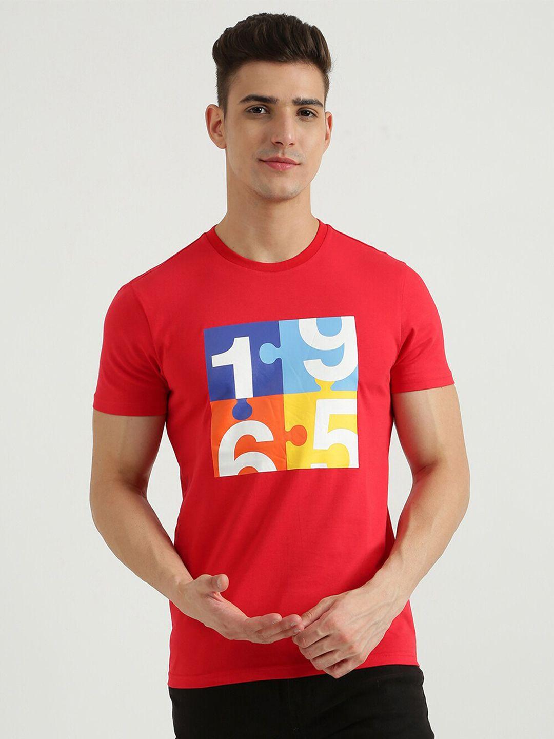 United Colors of Benetton Men Red & Blue Printed Cotton T-shirt
