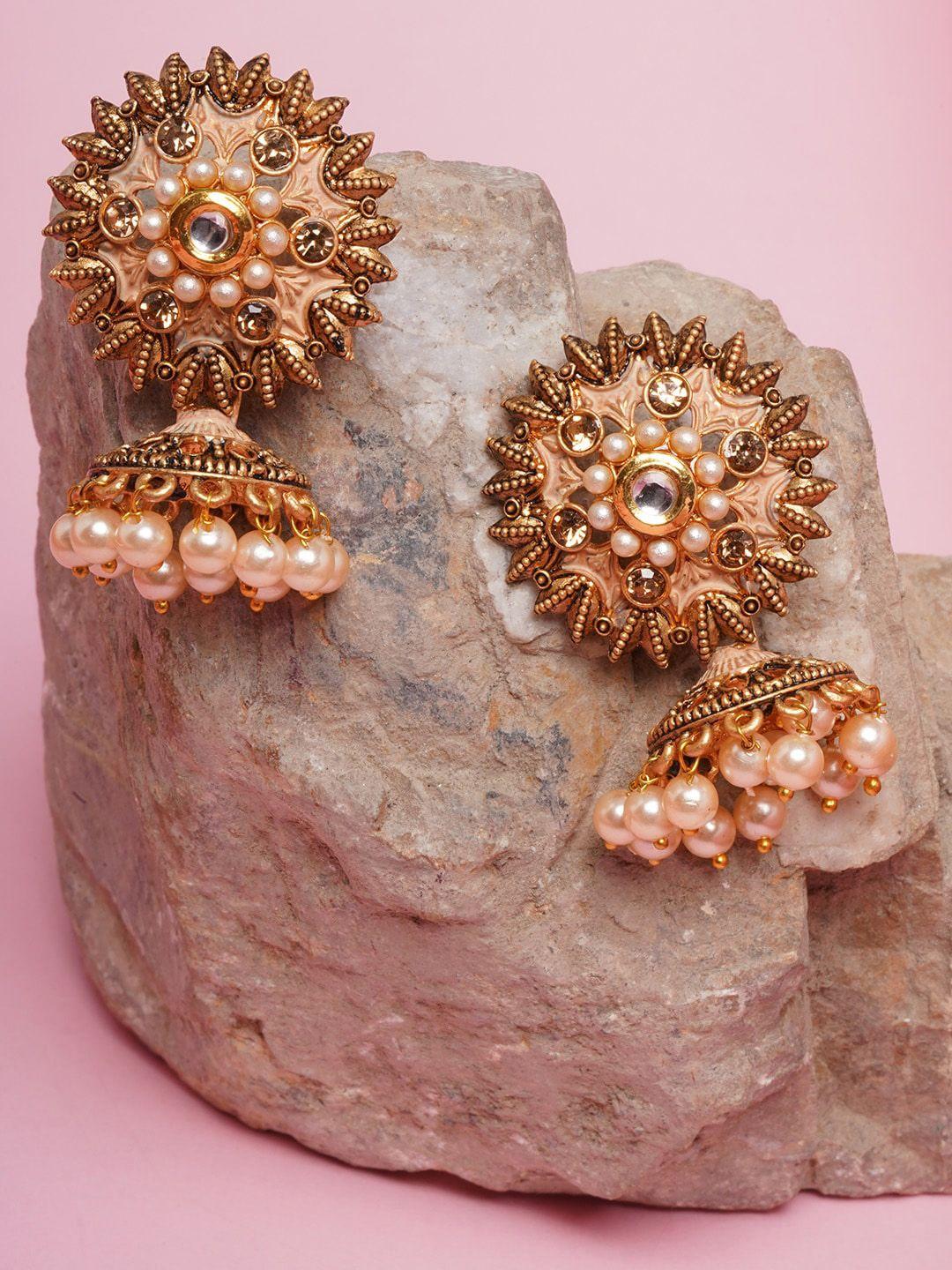 diva-walk-gold-plated-&-peach-coloured-contemporary-jhumkas-earrings