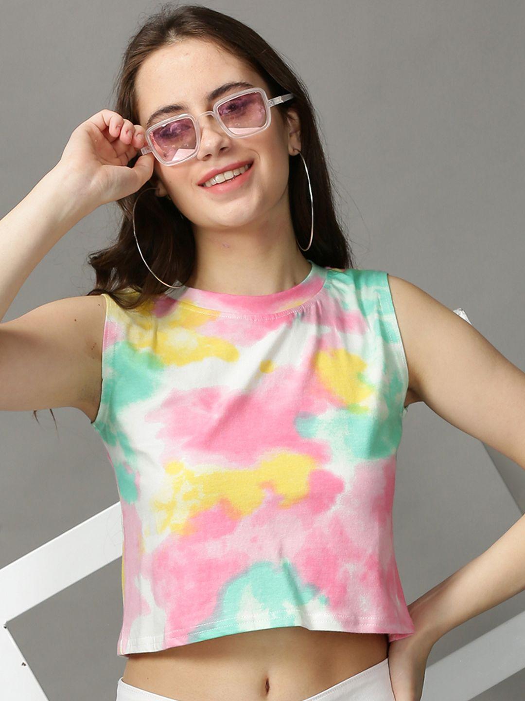 showoff-pink-&-yellow-dyed-tank-crop-top