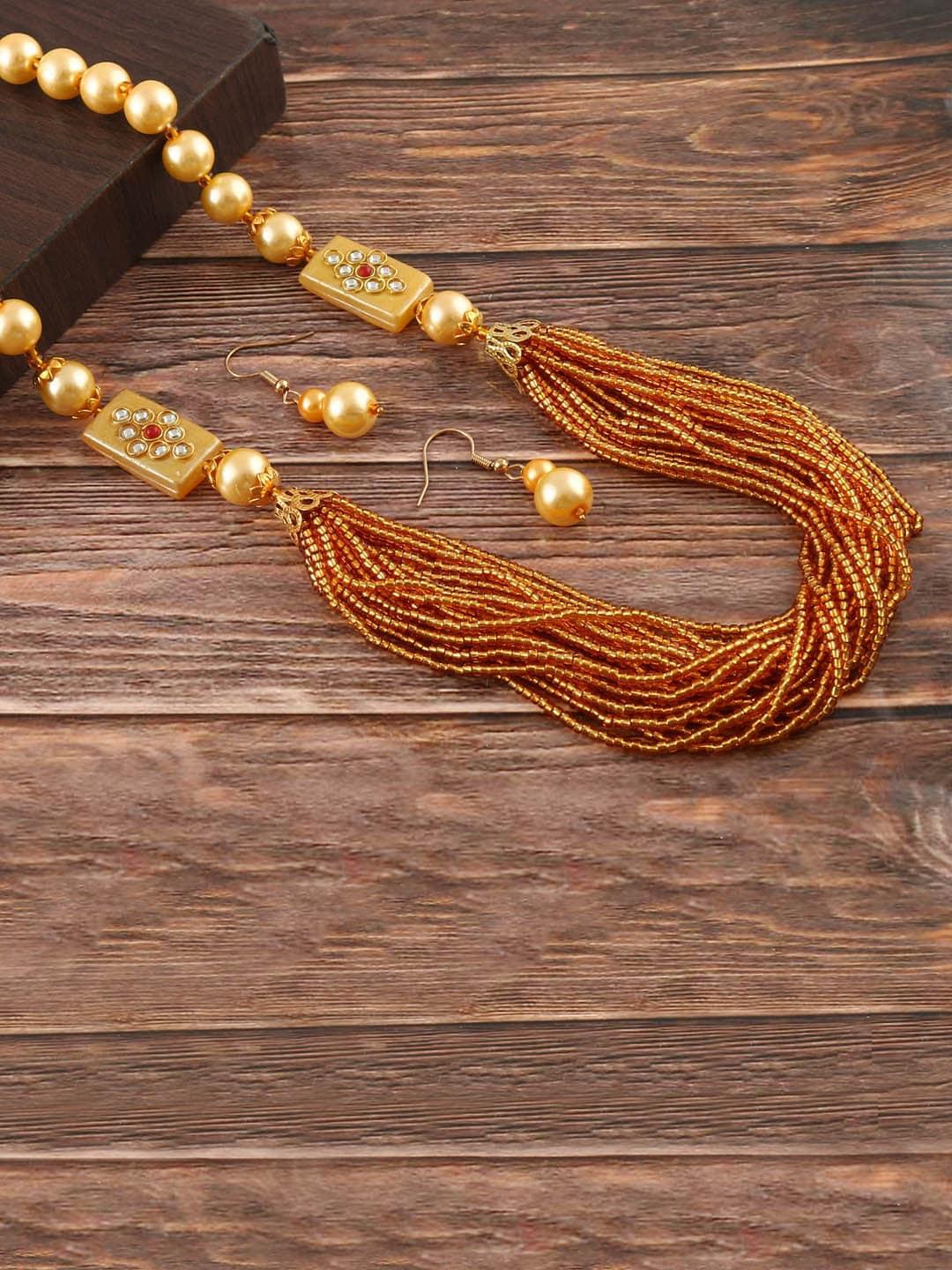 Jewar Mandi Gold-Plated Kundan-Studded & Pearl Beaded Jewellery Set