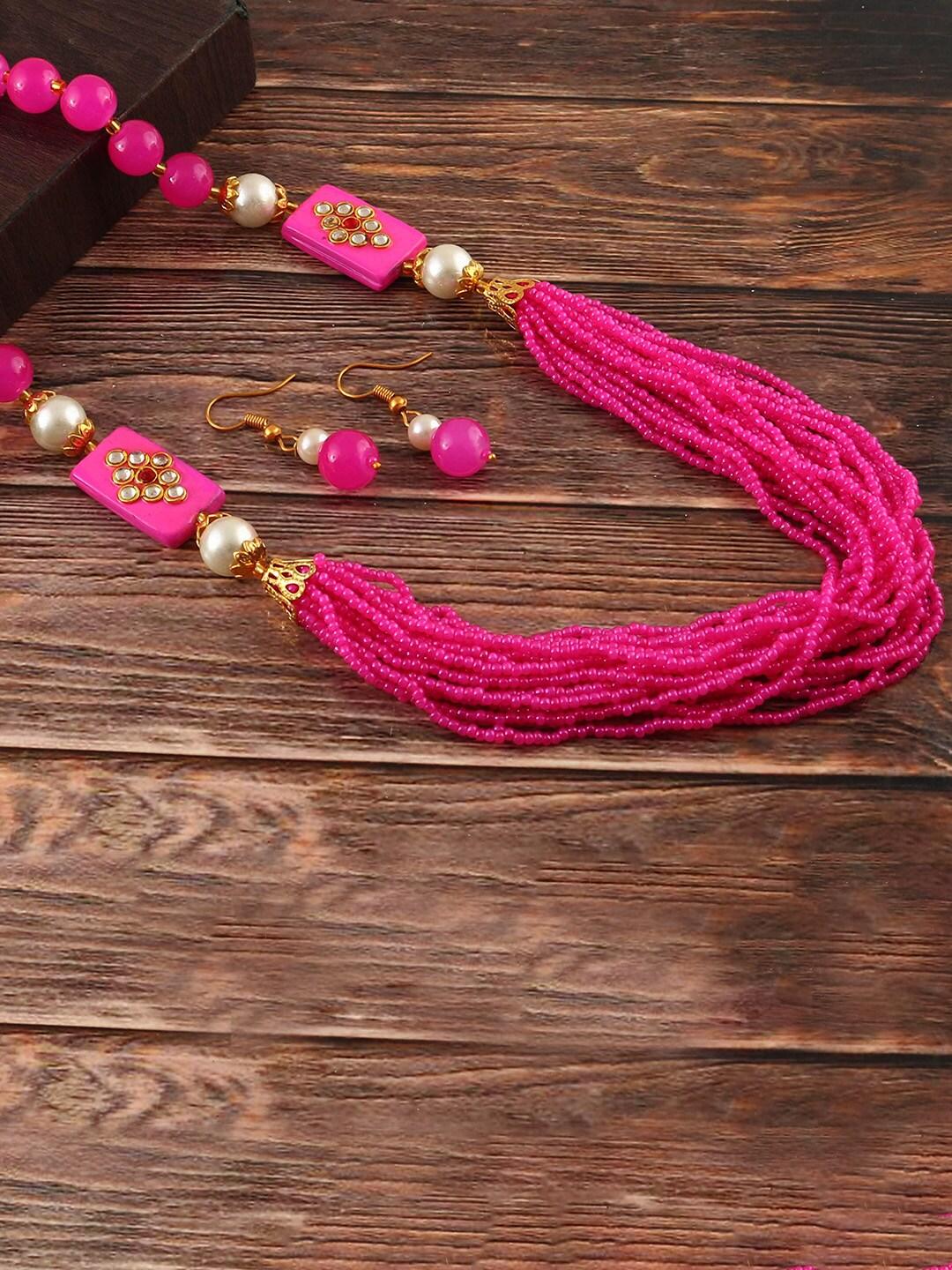 Jewar Mandi Pink Pearls-Beaded Gold-Plated Jewellery Set