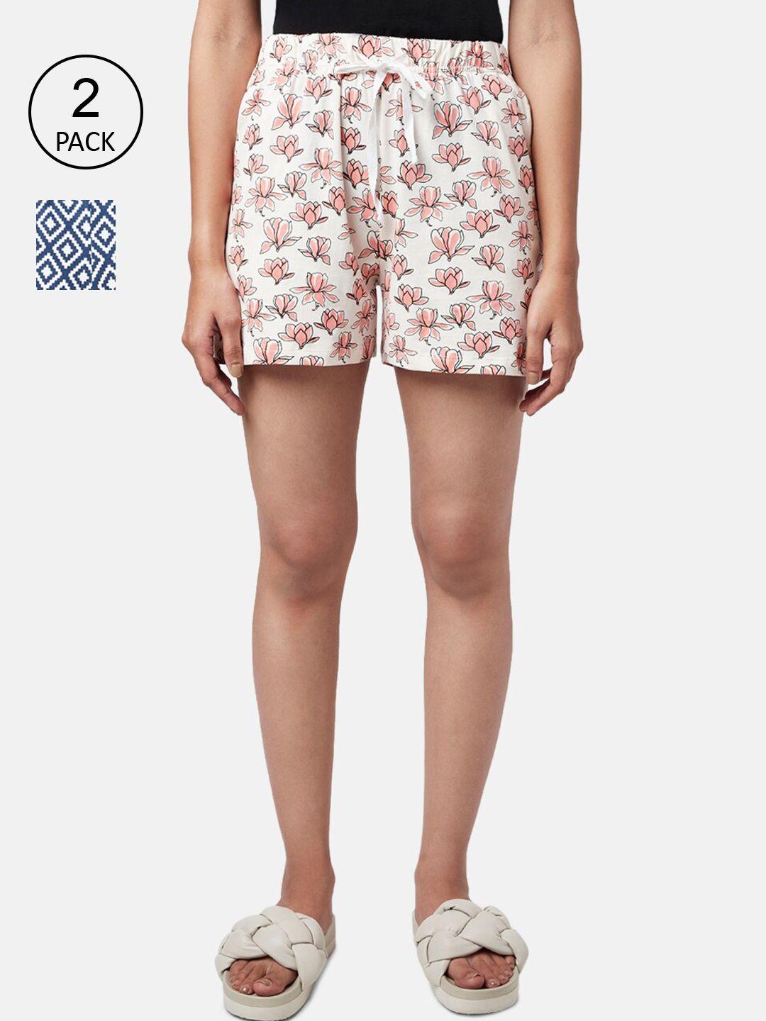 yu-by-pantaloons-women-white-&-blue-pack-of-2-floral-print-cotton-regular-shorts