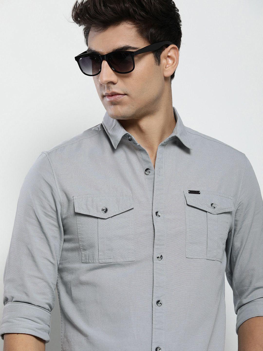 the-indian-garage-co-men-grey-solid-casual-shirt