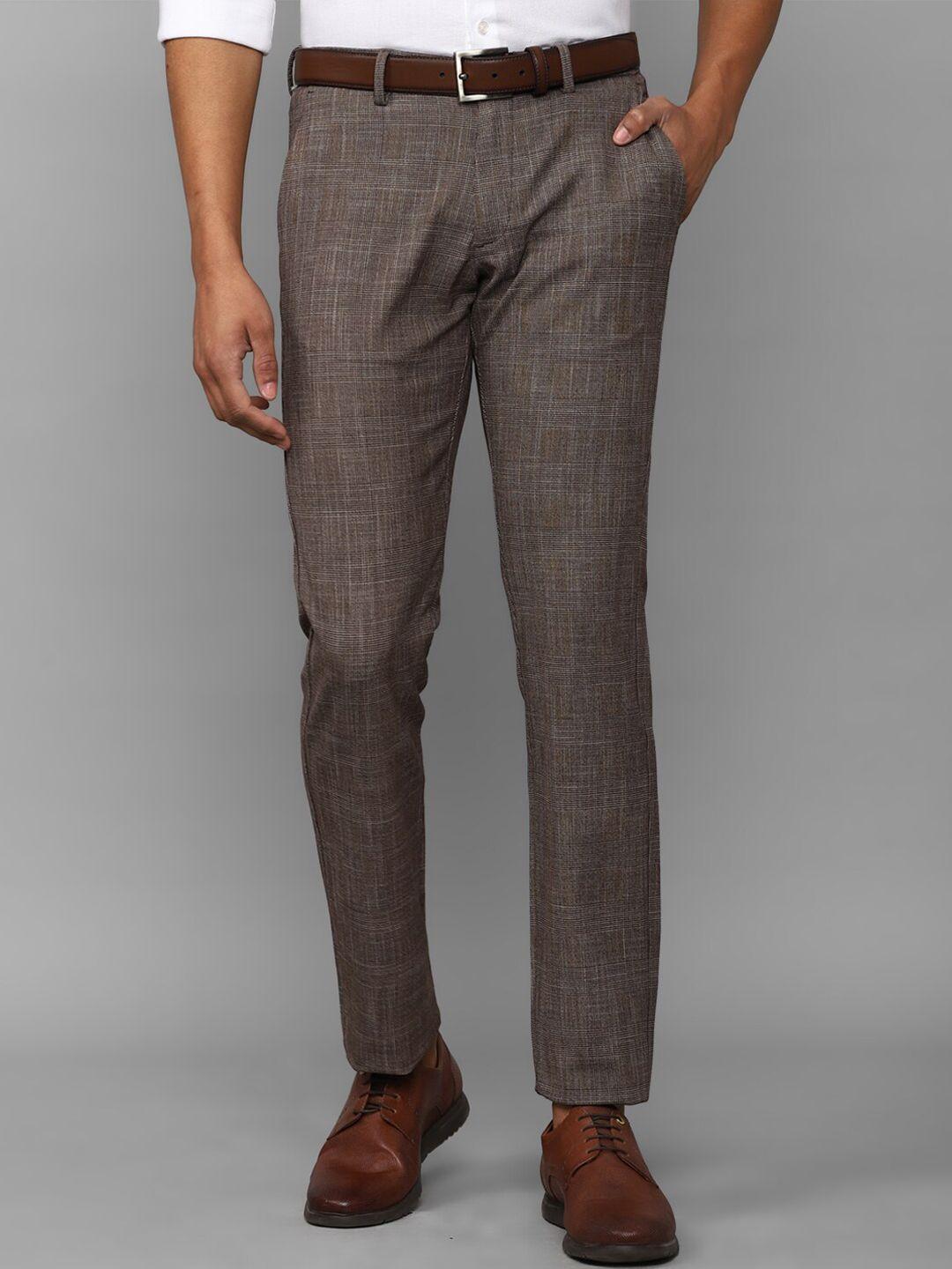 allen-solly-men-brown-checked-slim-fit-trousers