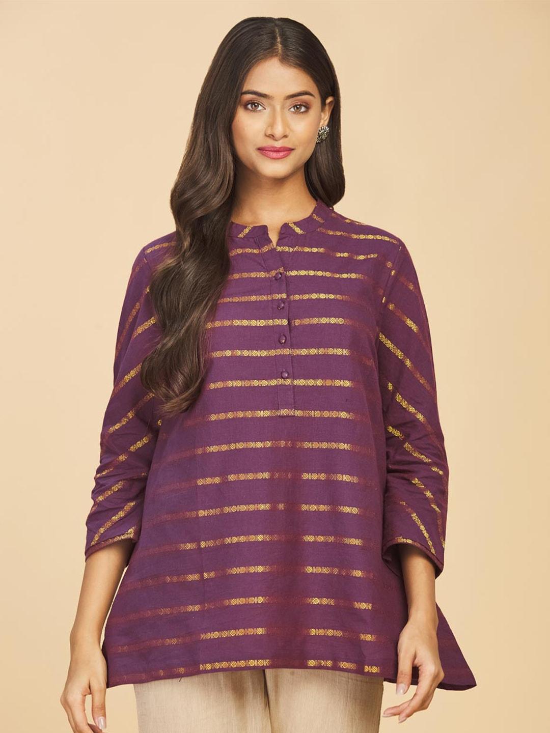 fabindia-purple-&-gold-toned-woven-design-pure-cotton-kurti