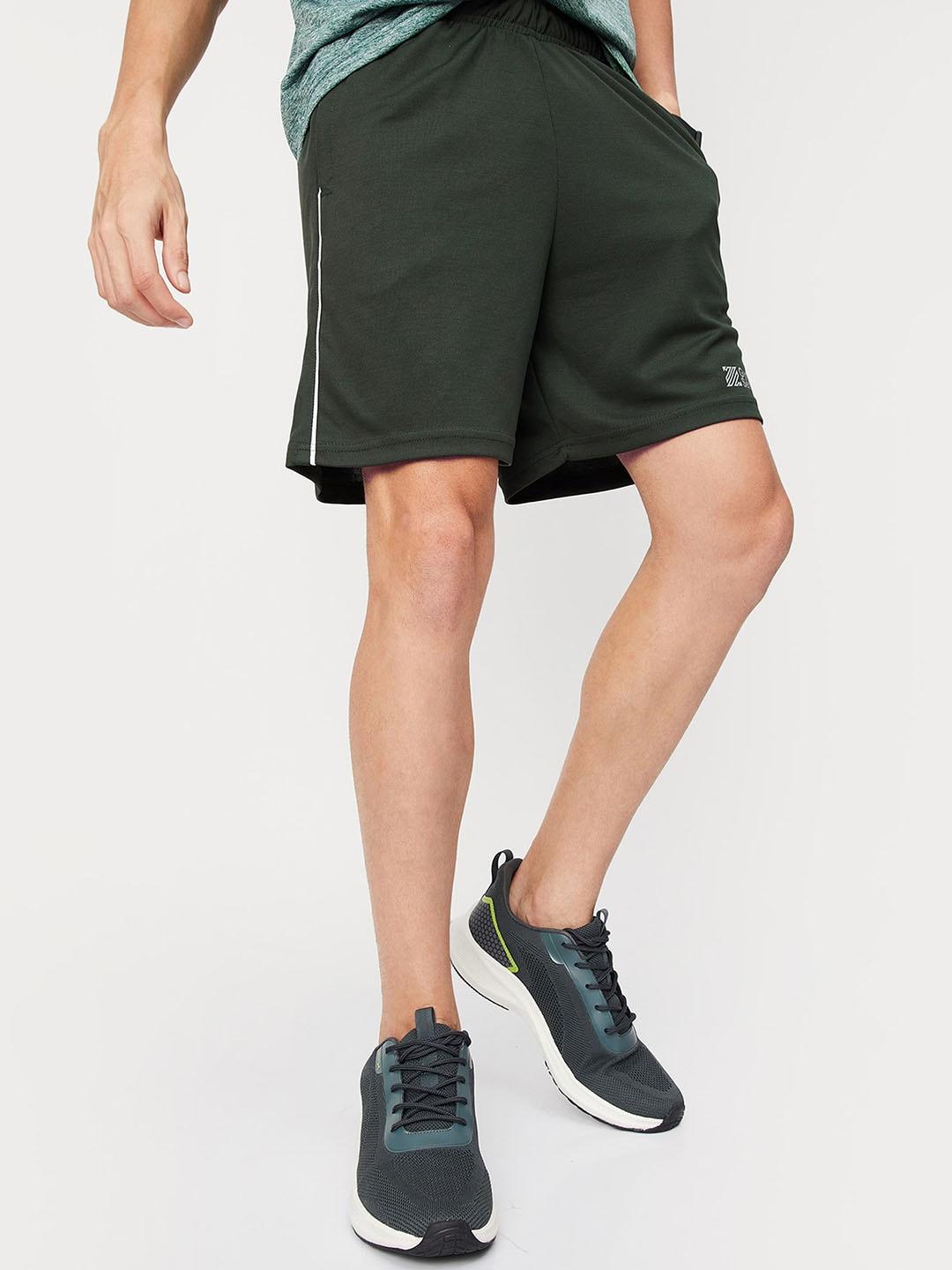 max-men-olive-green-solid-sports-shorts
