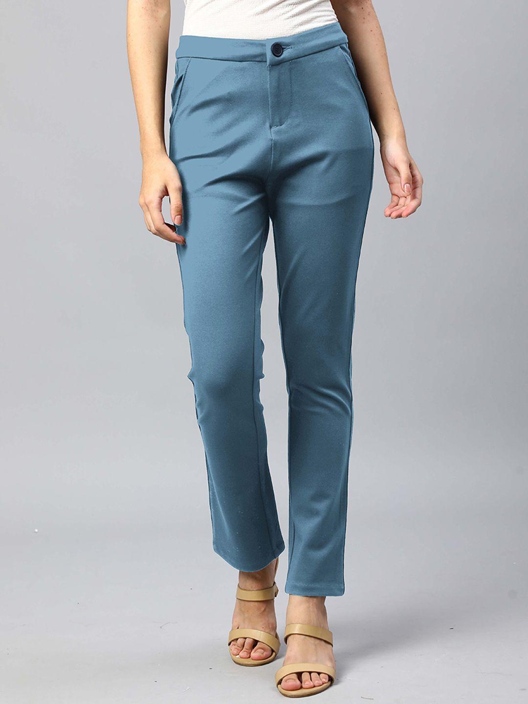 xpose-women-turquoise-blue-comfort-straight-fit-high-rise-trousers