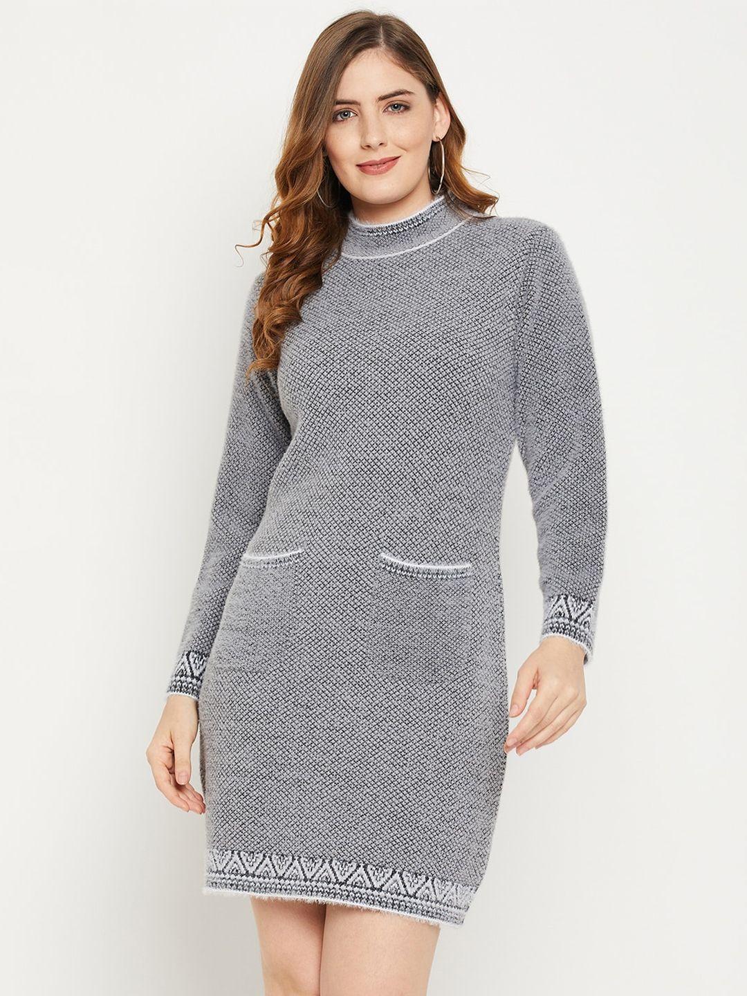 zigo-grey-&-white-sweater-wool-dress