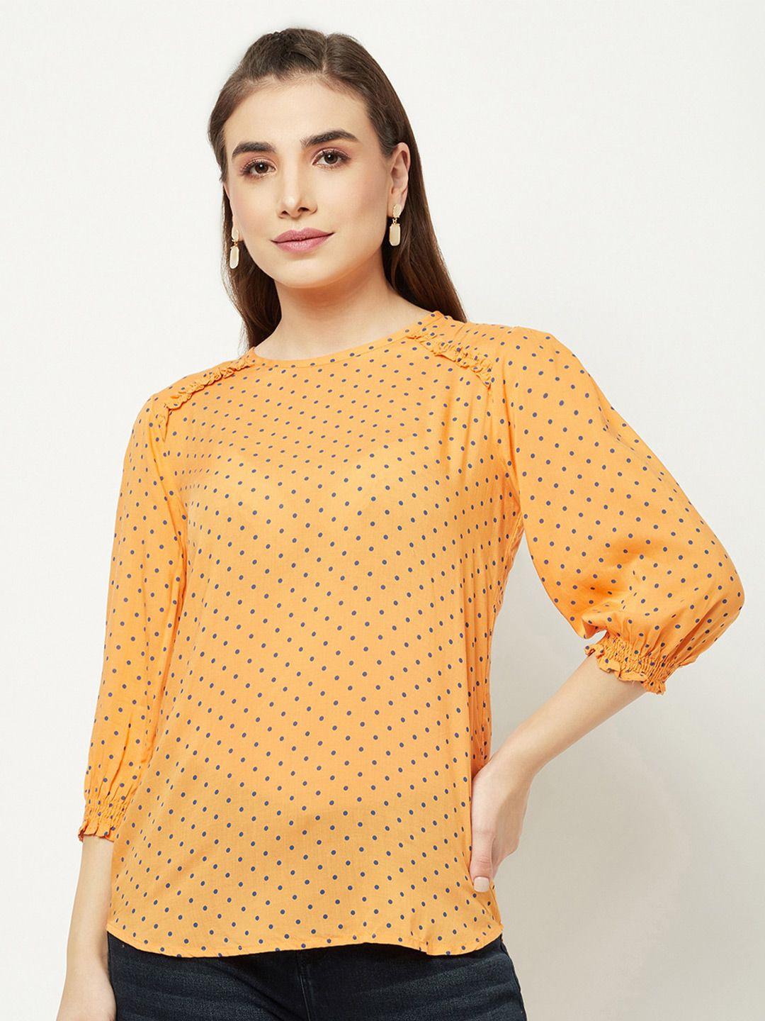crimsoune-club-orange-polka-dot-printed-top