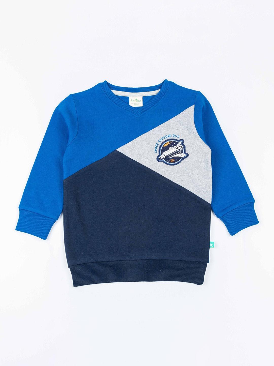 JusCubs Boys Navy Blue & Blue Colourblocked Cotton Sweatshirt