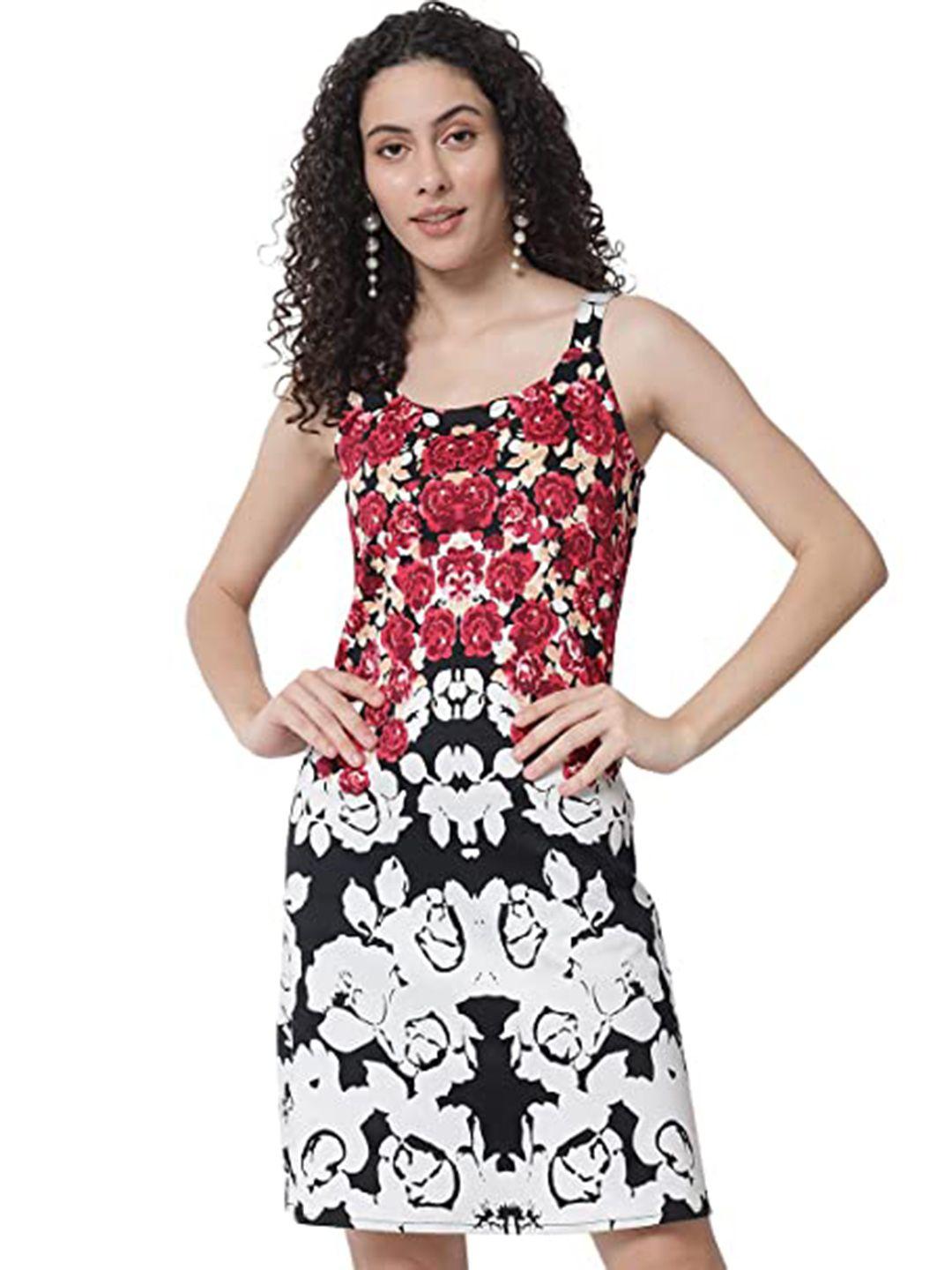 tulsattva-black-&-white-floral-printed-cotton-sheath-dress