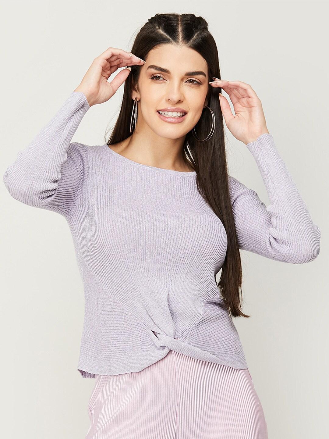 CODE by Lifestyle Purple Striped Long Sleeves Top