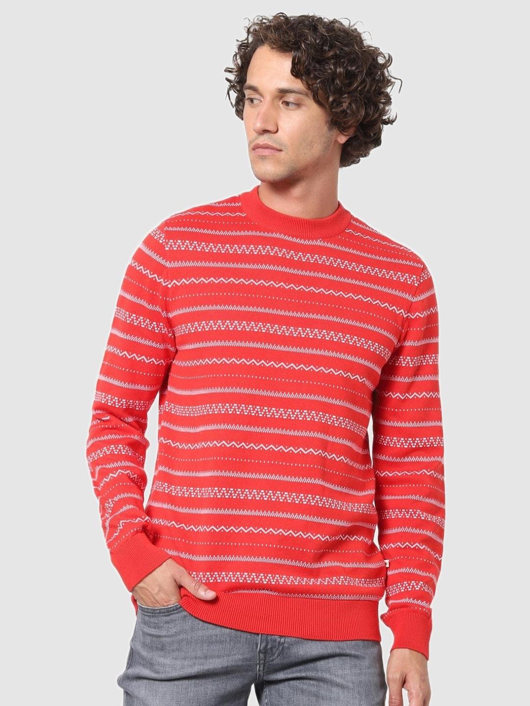 celio-men-red-&-white-cotton-pullover