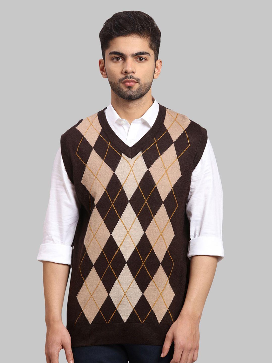colorplus-men-brown-&-cream-coloured-printed-sweater-vest