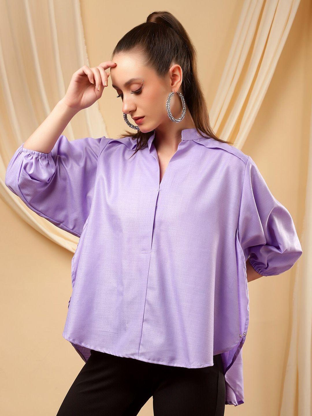 Bani Women Purple Mandarin Collar High Low Top