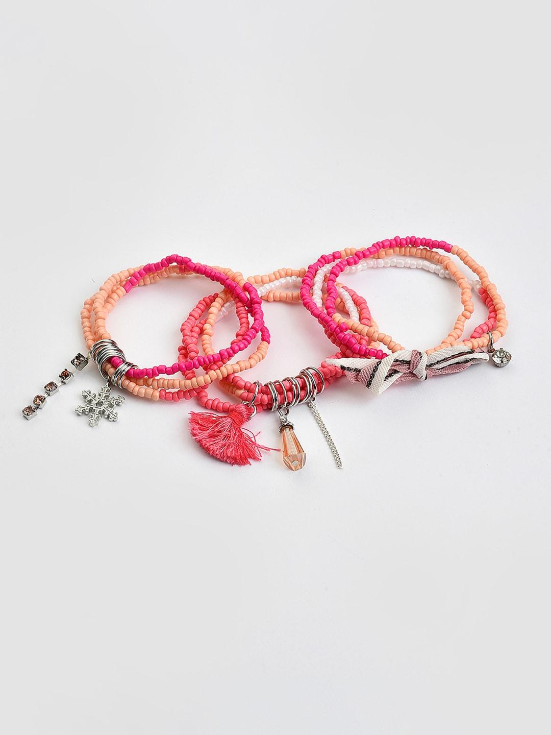 SOHI Women Pink & Orange Pack Of 3 Charm Bracelet