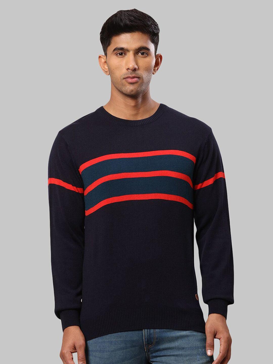 raymond-men-navy-blue-&-red-striped-pullover-sweater