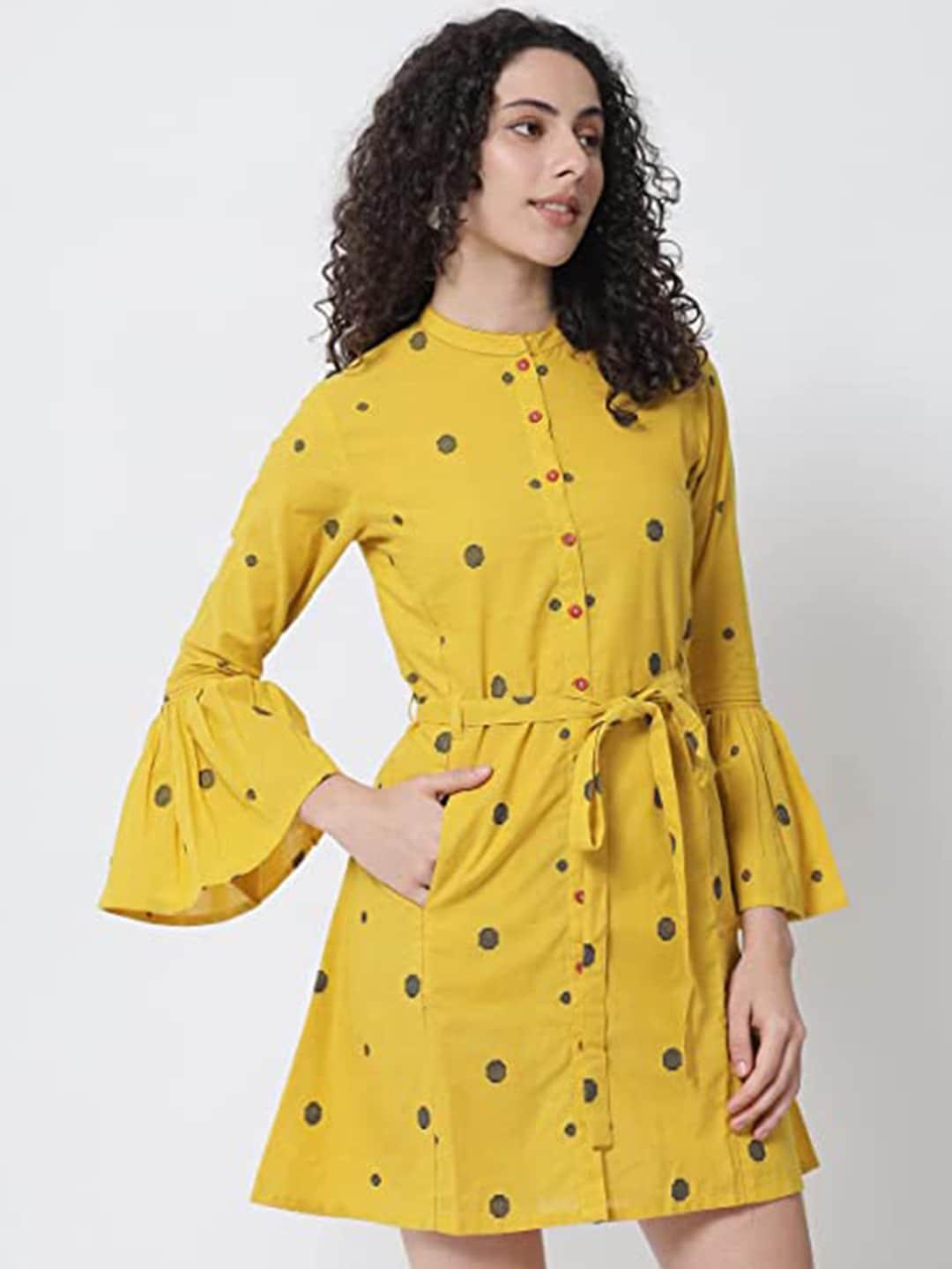 Tulsattva Yellow Floral A-Line Dress