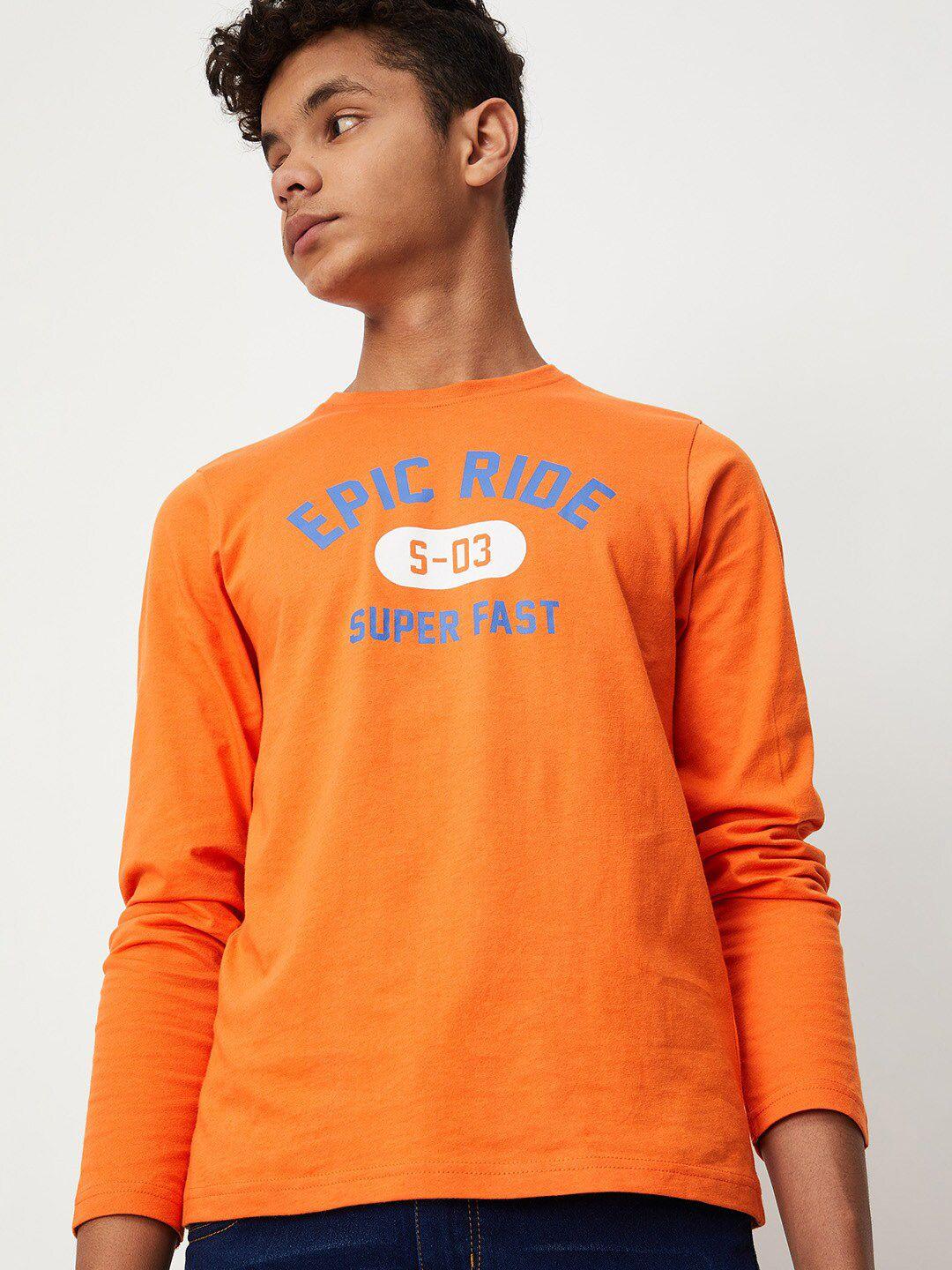 max Boys Orange Typography Printed Cotton T-shirt