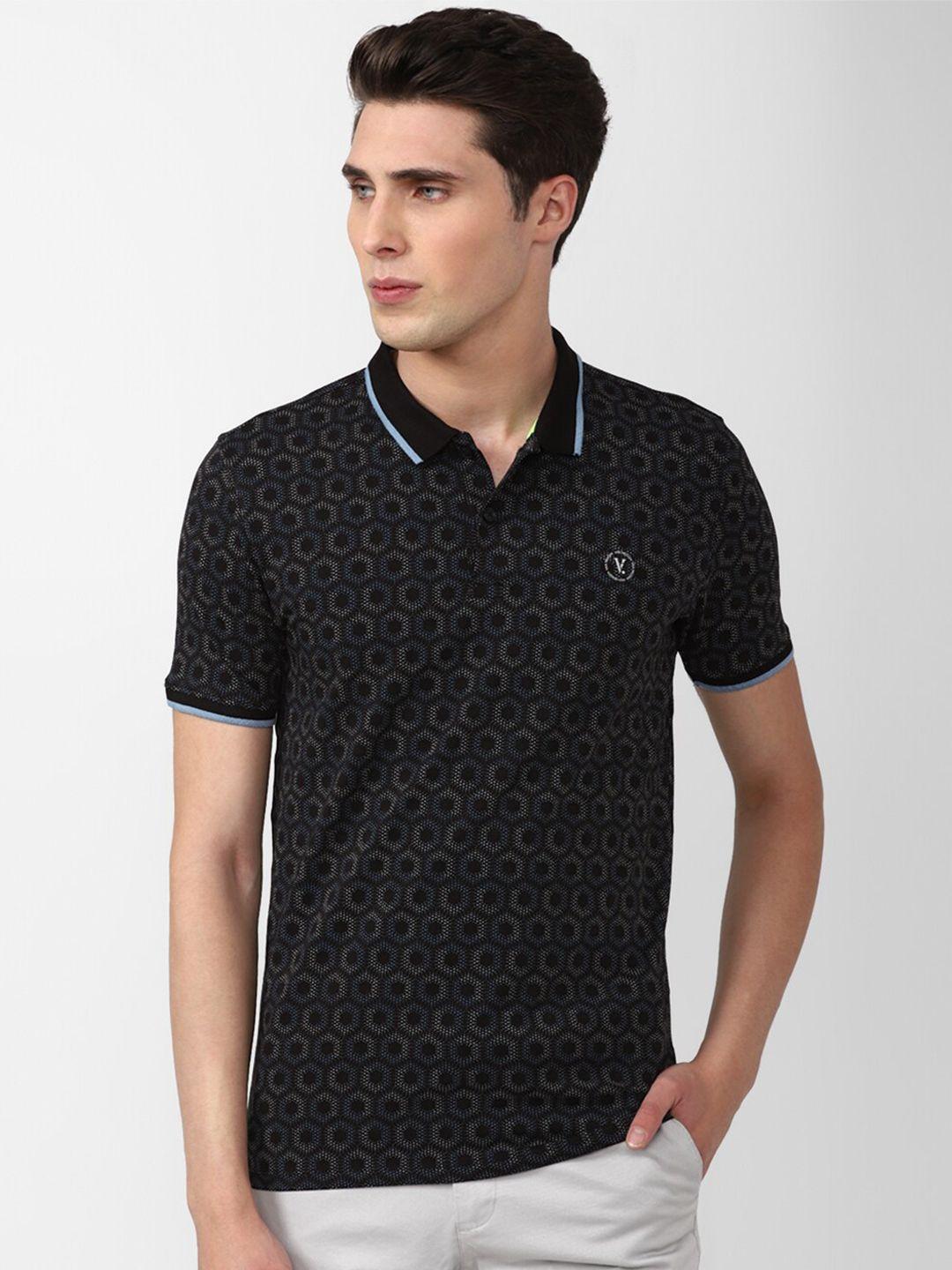 V Dot Men Printed Polo Collar Slim Fit T-shirt