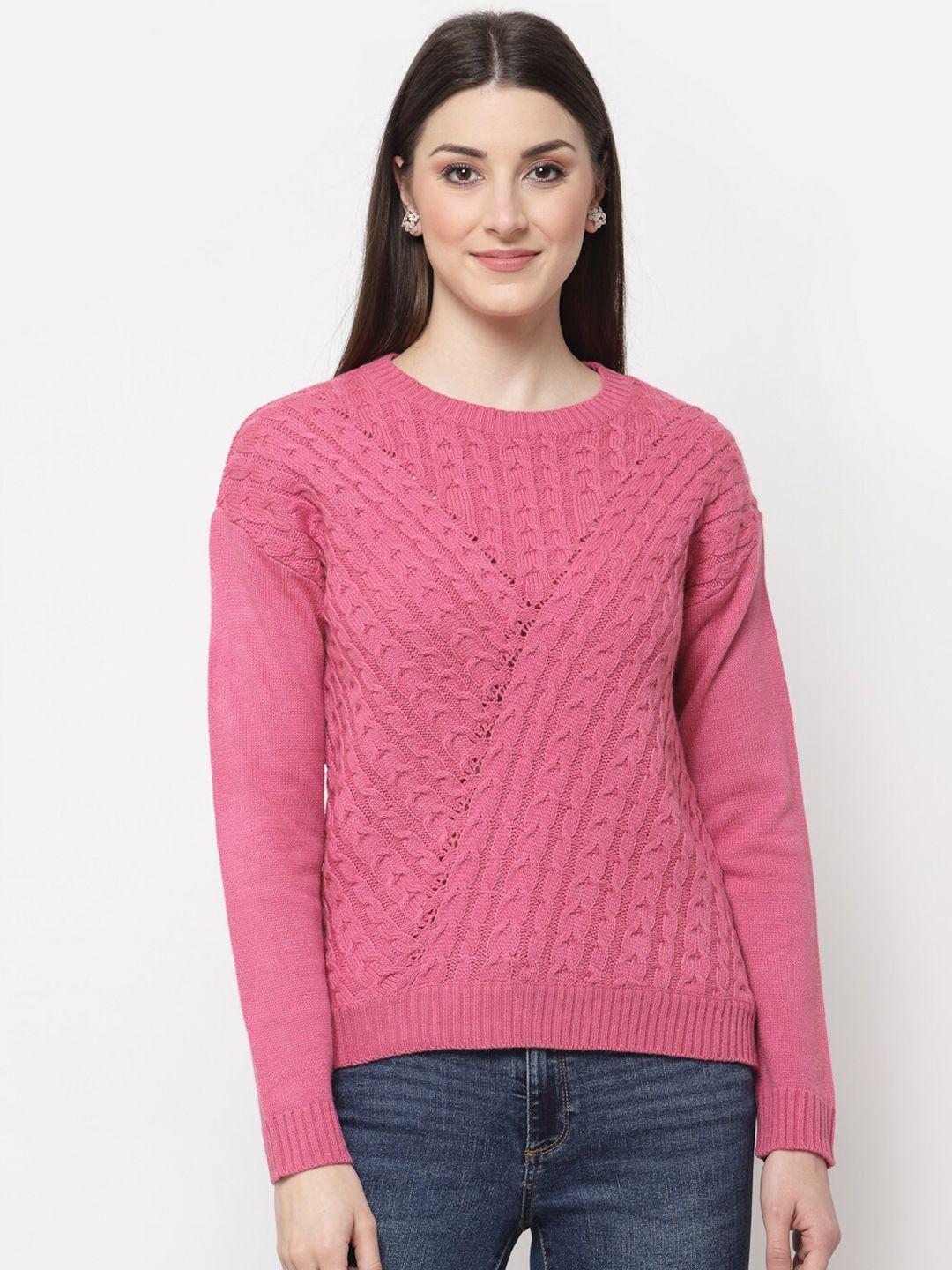 Club York Women Pink Cable Knit Acrylic Pullover