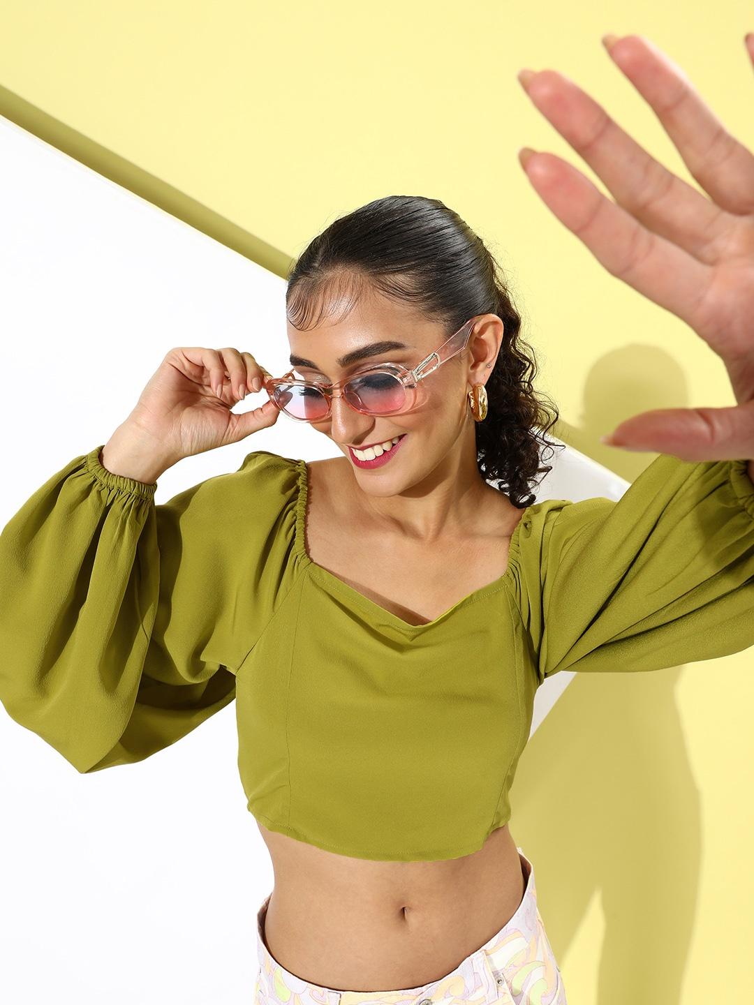 all-about-you-pear-green-bishop-sleeves-smocked-90's-hollaback-neck-it-is-crop-top