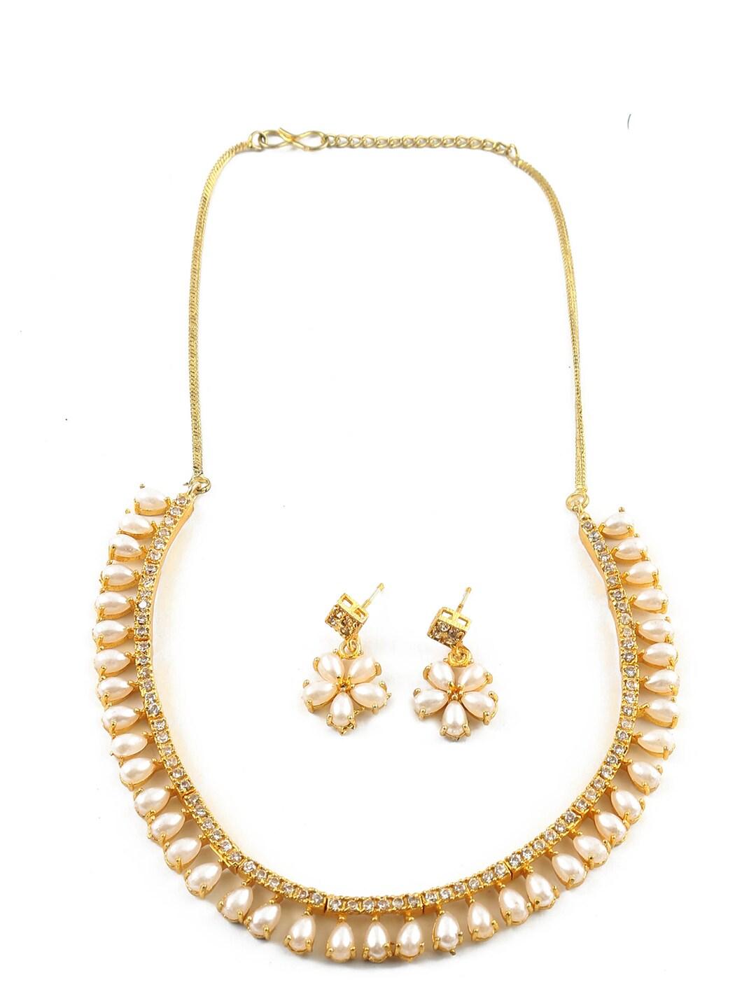 Jewar Mandi Gold-Plated Pearl Stone-Studded Jewellery Set