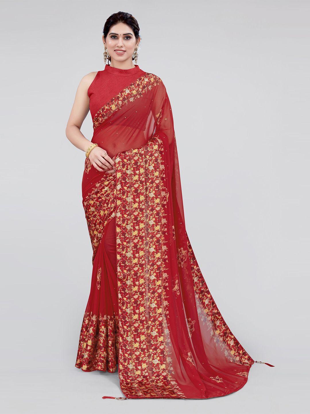 MIRCHI FASHION Floral Beads and Stones Saree