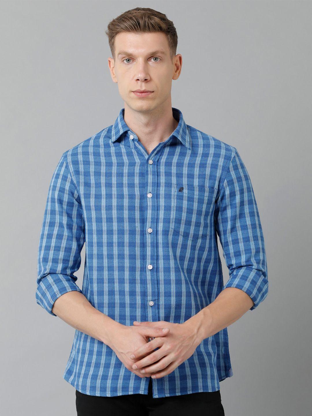 double-two-men-slim-fit-tartan-checked-cotton-casual-shirt
