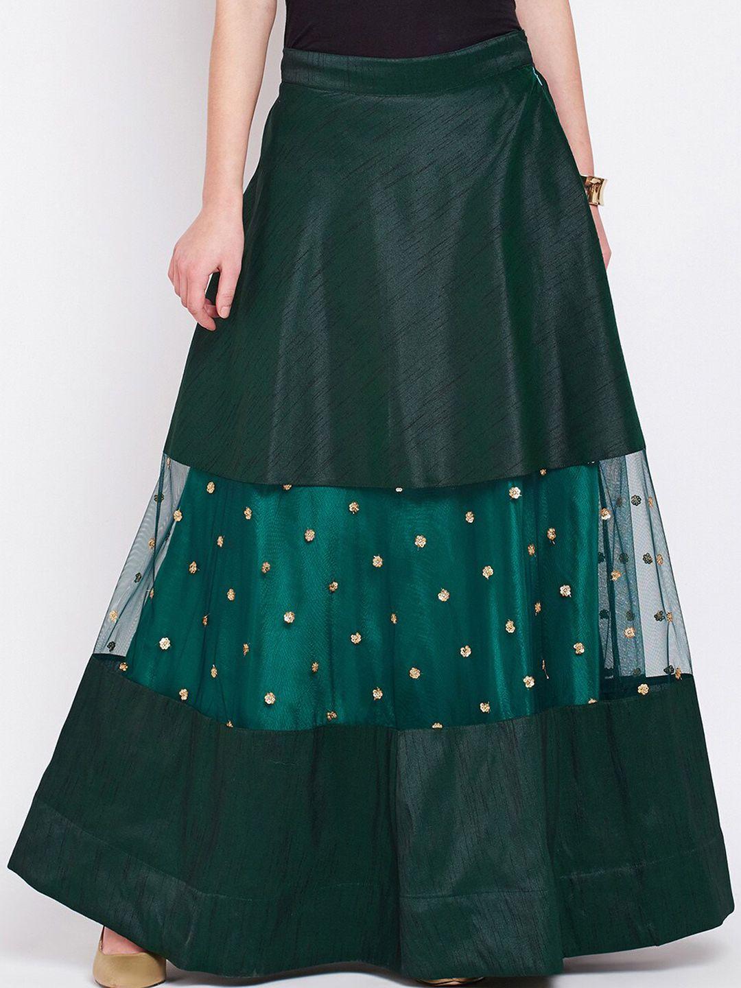 studio rasa Women Net Sequins Embroidered Panelled Skirt