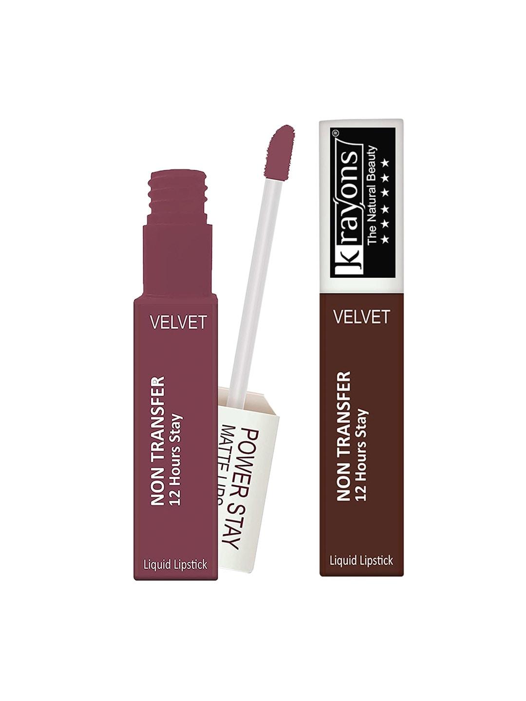 krayons-power-stay-non-transfer---matte-liquid-lipstick-4ml-each---caramel-&-mauve-glaze
