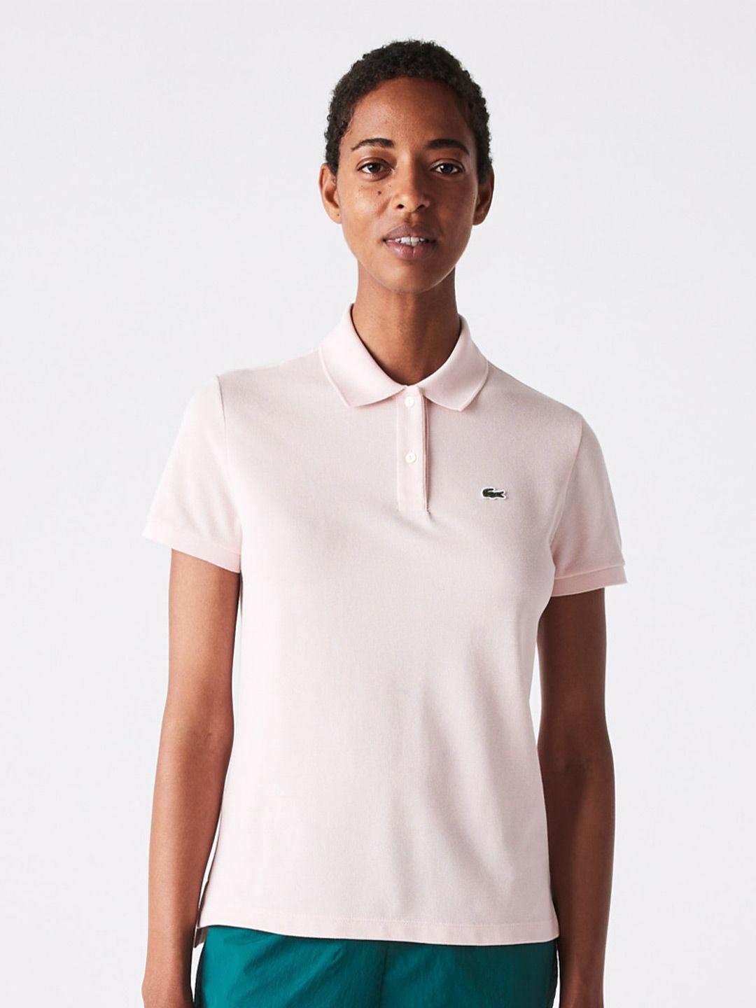 Lacoste Women Cotton Solid Polo Collar T-shirt