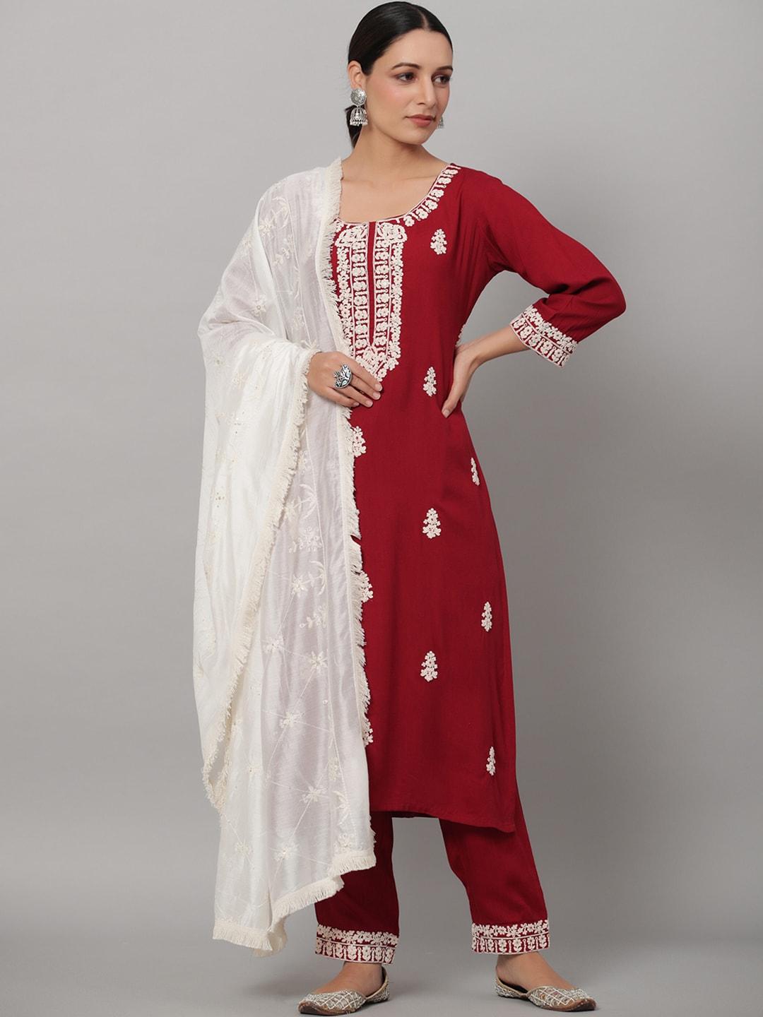 Juniper Women Ethnic Motifs Embroidered Kurta with Trousers & With Dupatta
