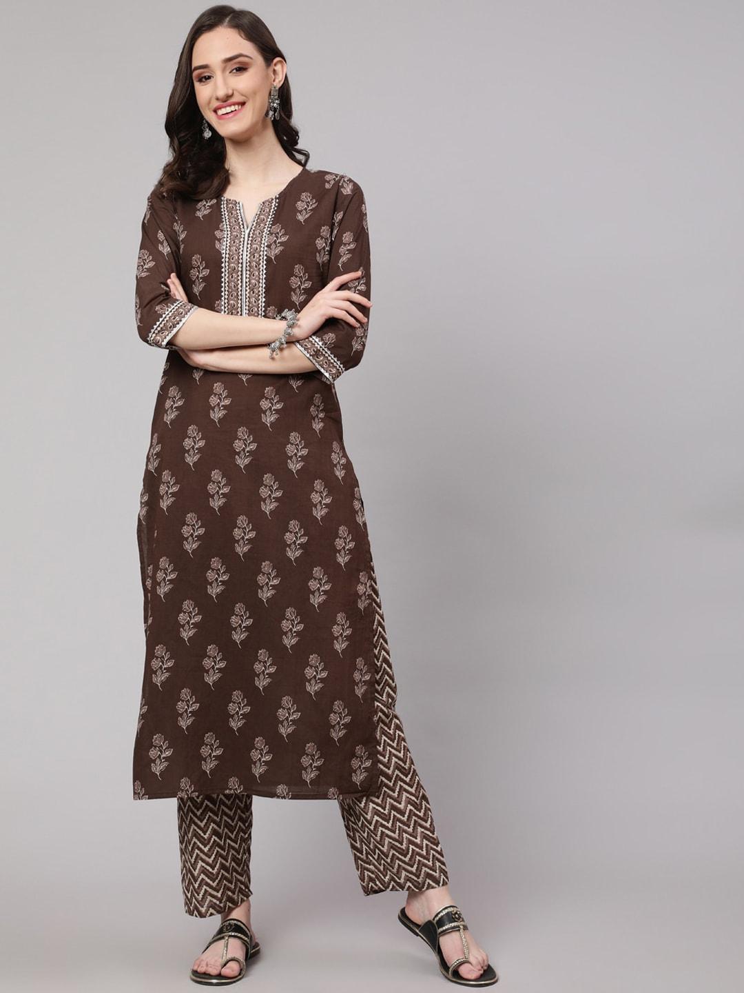 Nayo Women Floral Printed Pure Cotton Kurta with Trousers