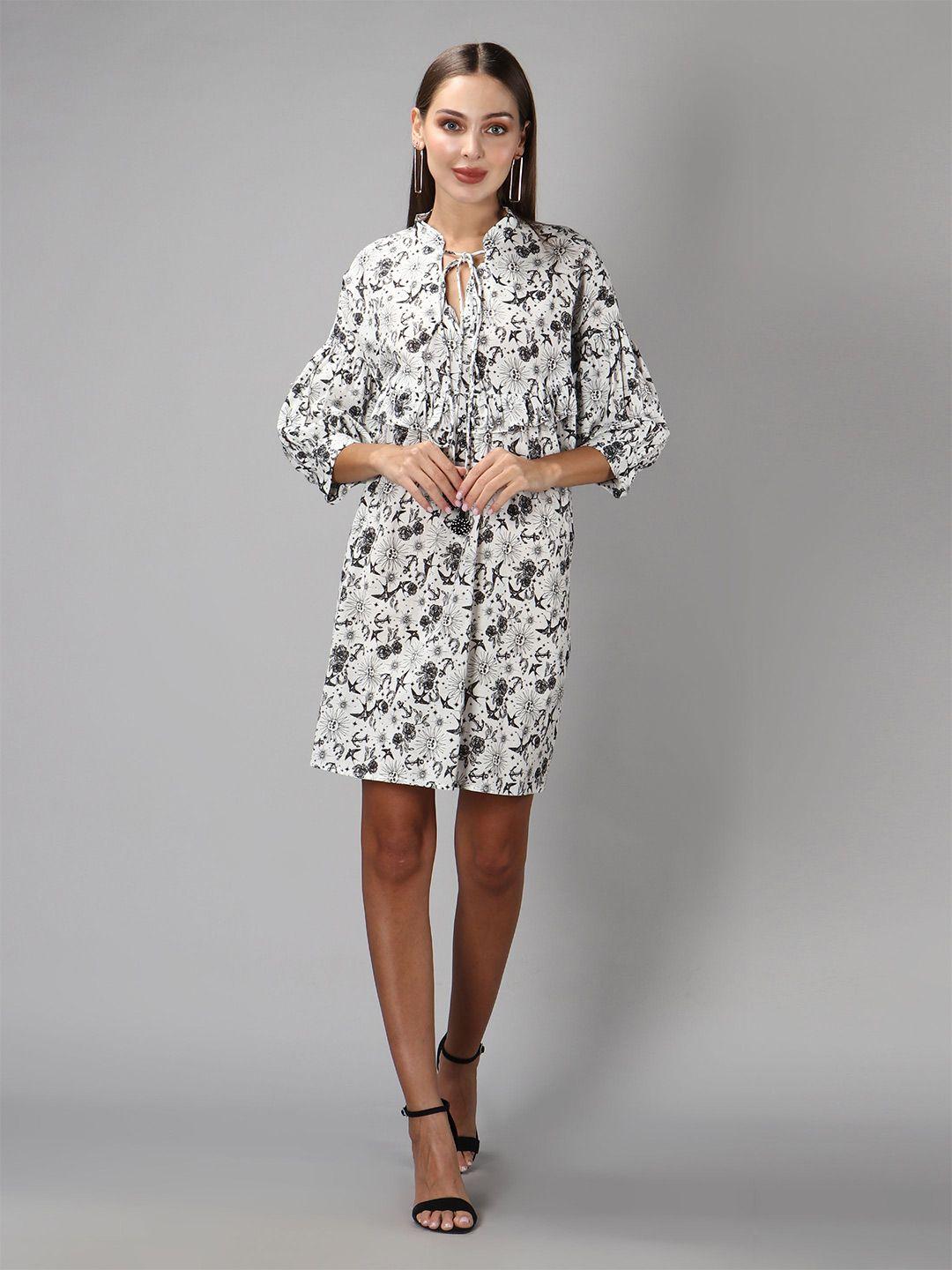 Amagyaa Floral Tie-Up Neck A-Line Dress