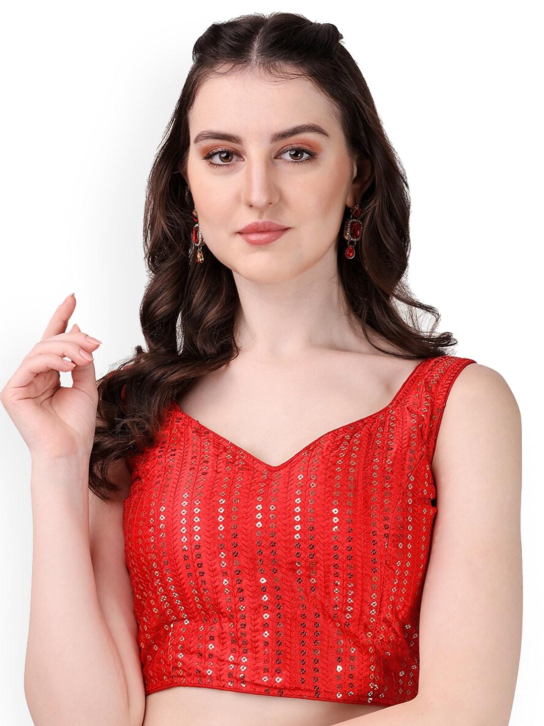 PUJIA MILLS Sequins Embroidered Sleeveless Saree Blouse