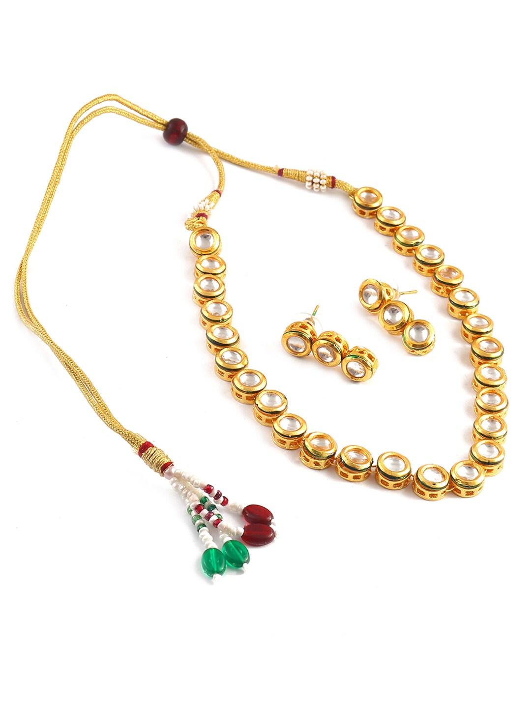Jewar Mandi Gold-Plated Kundan Studded Jewellery Set