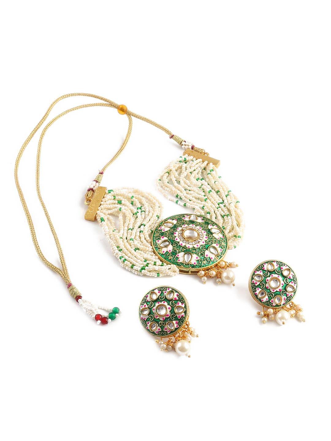 Jewar Mandi Gold-Plated Kundan Studded & Beaded Jewellery Set
