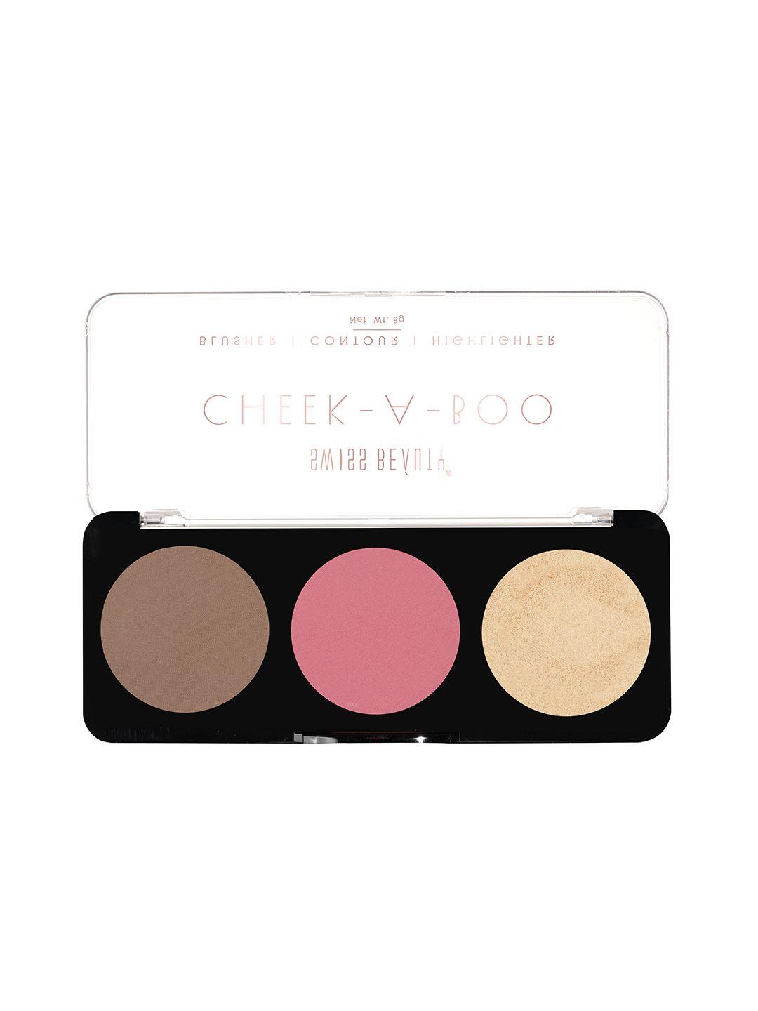 SWISS BEAUTY Cheek-A-Boo 3 In One Highlighter Contour & Blusher Face Palette 8g - 01