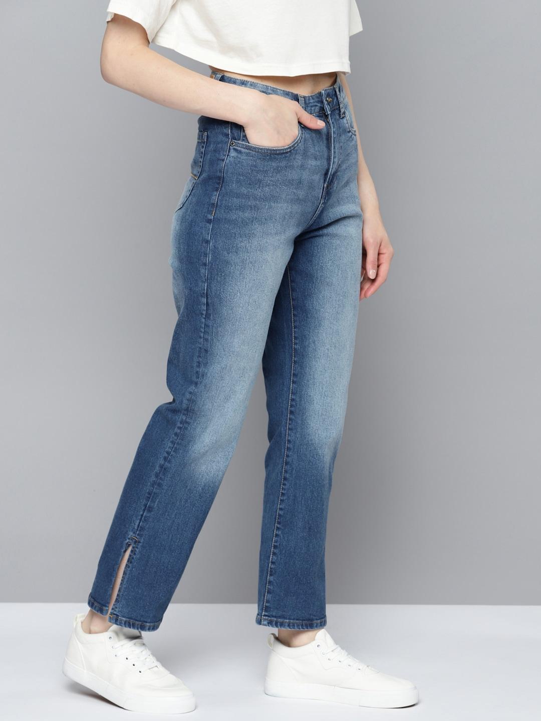 Mast & Harbour Women Straight Fit Heavy Fade Stretchable Jeans