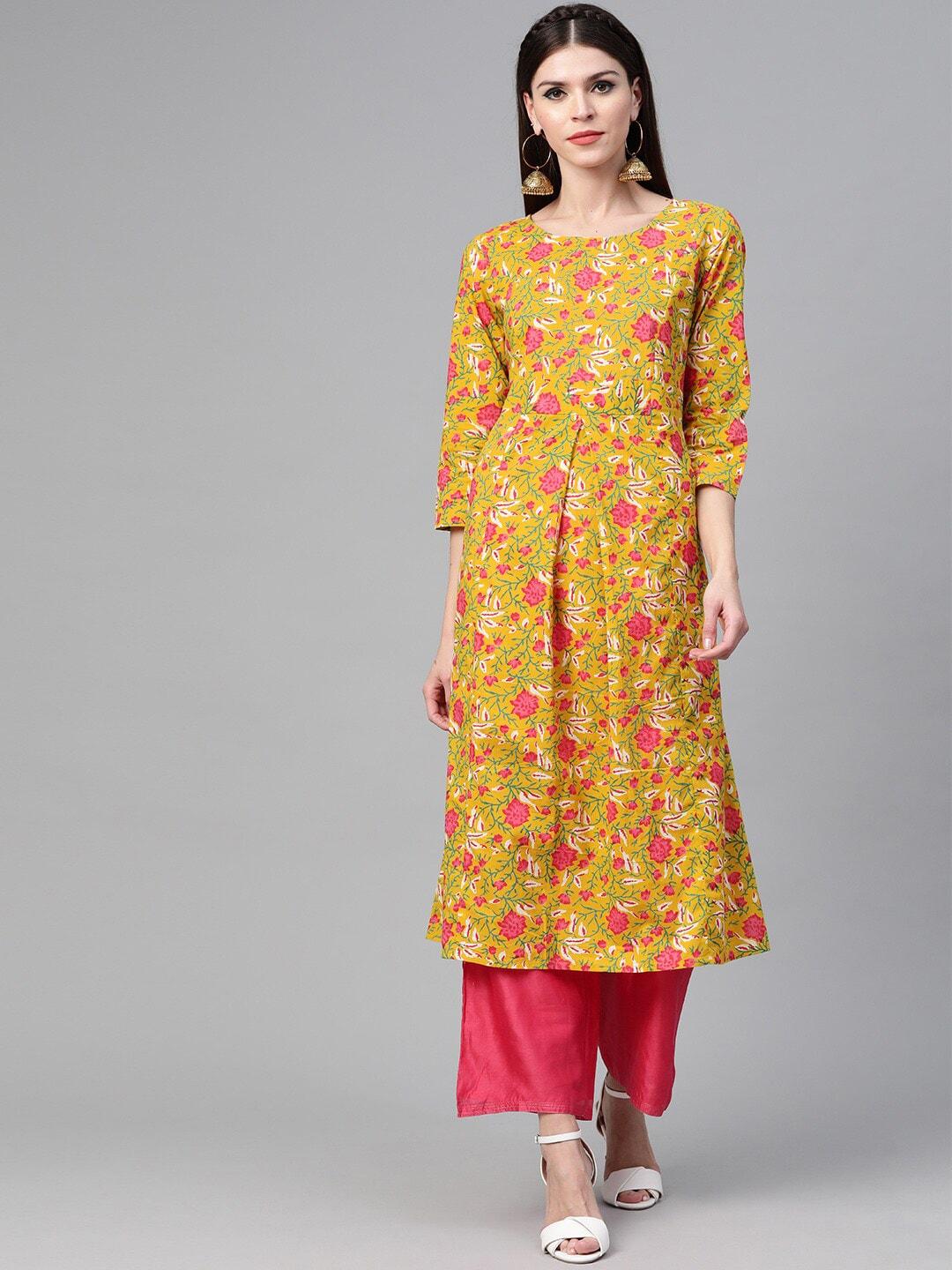 see-designs-floral-printed-round-neck-pure-cotton-kurta