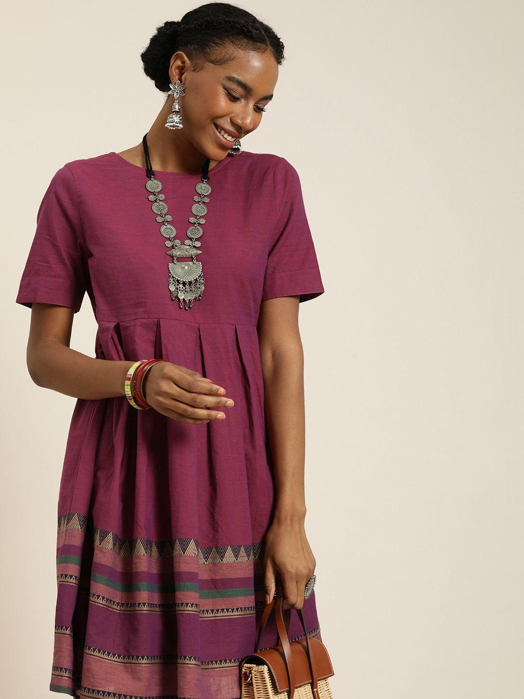 Taavi Woven Legacy Pure Cotton Ethnic Motifs A-Line Dress