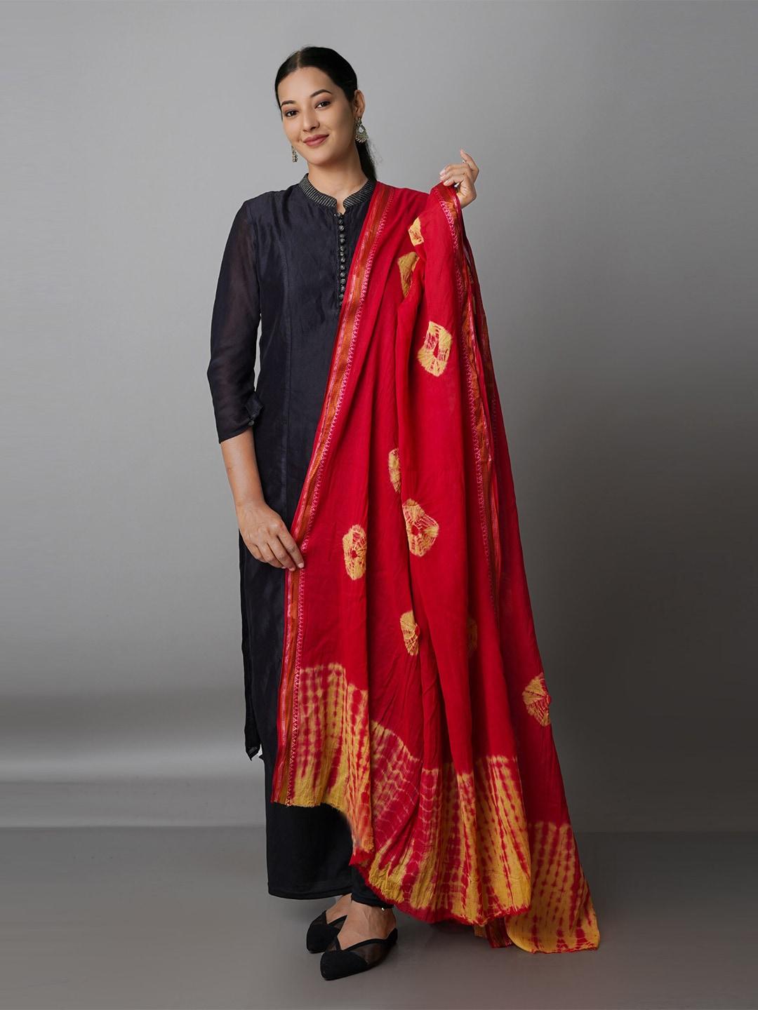unnati-silks-red-&-yellow-dyed-pure-cotton-shibori-dupatta